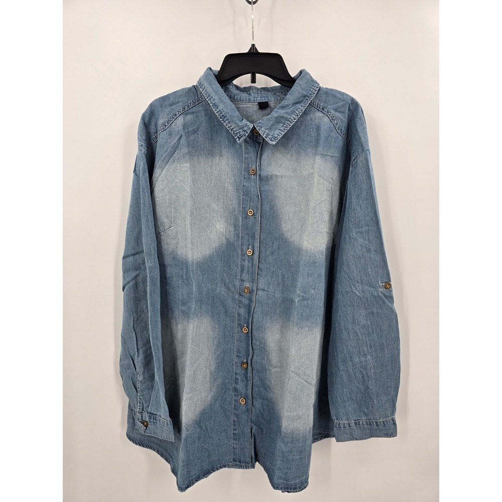 NWOT‎ Torrid Curve Shirt Womens 3X  Long Sleeve Roll Tab Denim Jean Collared